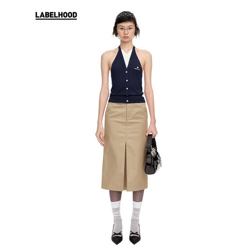 【SHUSHUTONG】蕾虎时尚拼色挂脖针织上衣2025春夏新款女装上衣 商品图1