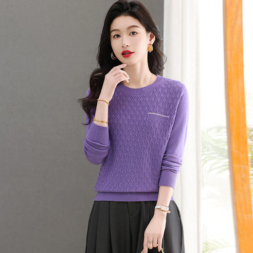 CC-101-51722长袖t恤女士圆领2025春秋新款宽松针织小衫洋气打底上衣T 商品图3