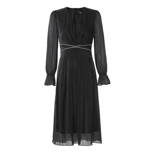 EITIE爱特爱气质优雅V领收腰垂坠压褶连衣裙2025春季新款A2507529 商品图6