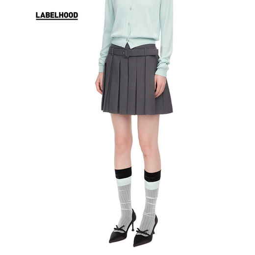 【SHUSHUTONG】蕾虎时尚腰带装饰百褶半裙2025春夏新款女装裙子 商品图0