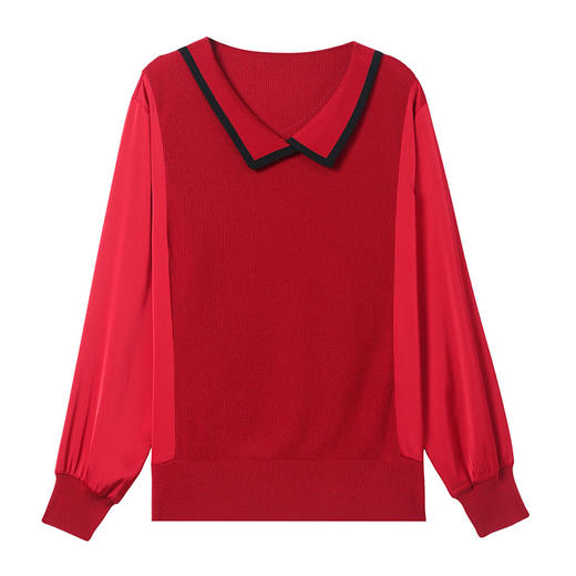 CC-89-525翻领长袖上衣针织衫女2025年新款春季洋气薄款t恤宽松打底衫 商品图4