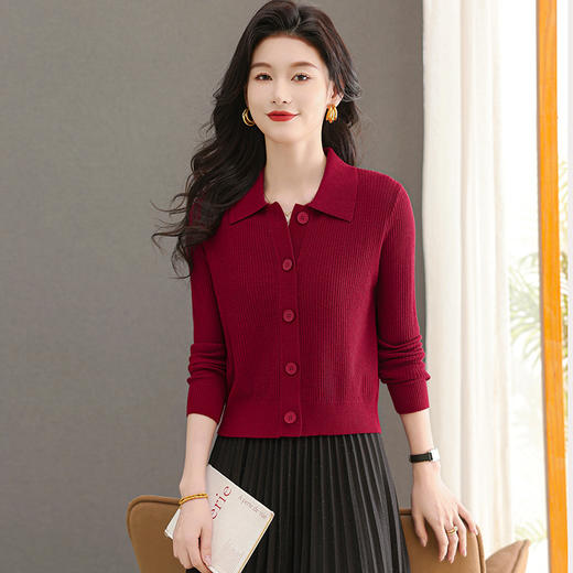 CC-103-A18102小个子针织开衫女士春秋季上衣2025新款娃娃领宽松短款毛衣外套女 商品图0