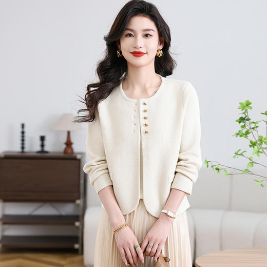CC-MH-2510小个子短款外套女士2025年春秋装新款洋气质圆领针织毛衣开衫外搭 商品图3