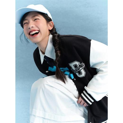 笛莎Deesha青少年女童外套2025春季女童撞色绣花棒球外套 商品图1