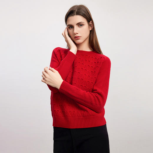 【立体绞花羊绒衫】羊绒世家秋冬新款女士100%山羊绒圆领内搭保暖针织毛衣 商品图2