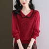 CC-89-525翻领长袖上衣针织衫女2025年新款春季洋气薄款t恤宽松打底衫 商品缩略图0