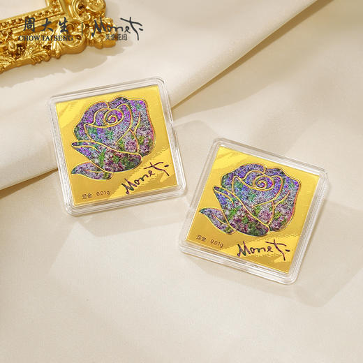 周大生黄金足金条投资金币金片梵高艺术莫奈联名x玫瑰花新年礼物黄金手机贴 商品图3
