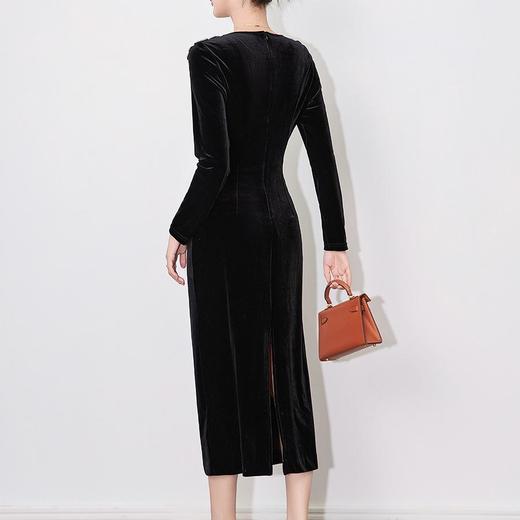 【高货wl】全新升级【铂金会员312/天猫419/差价107】(42554) 洛诗琳早春钉珠花朵丝绒长袖高级感修身气质中式连衣裙 商品图3