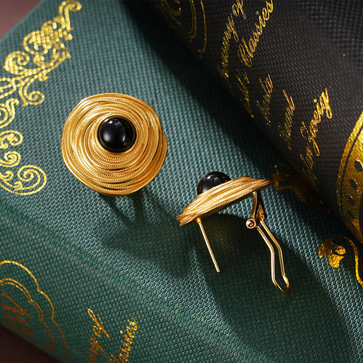 子佩集S925银【晨瑶】耳环纯银【AJ01520】原创2镀金黑玛瑙2501 商品图1