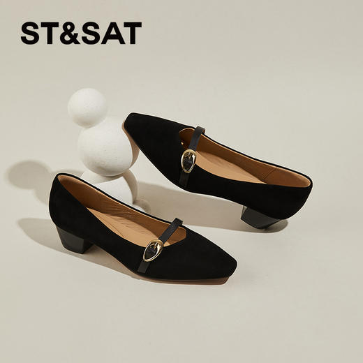 星期六简约方头一字带粗跟玛丽珍鞋SSC1111460 商品图7