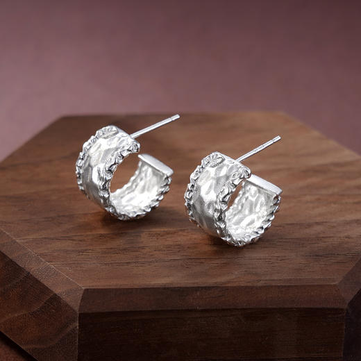 子佩集S925银【时光之灵】耳钉纯银【EZ-1719】原创2半环扣环耳圈2501 商品图1