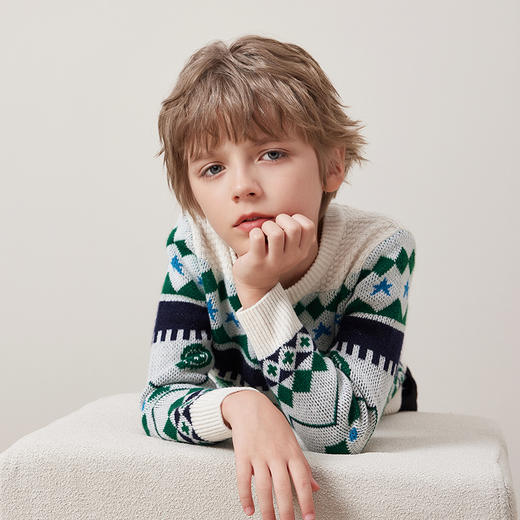 mettekids儿童100%羊绒衫秋冬新款男童加厚提花毛衣针织衫童装 商品图3
