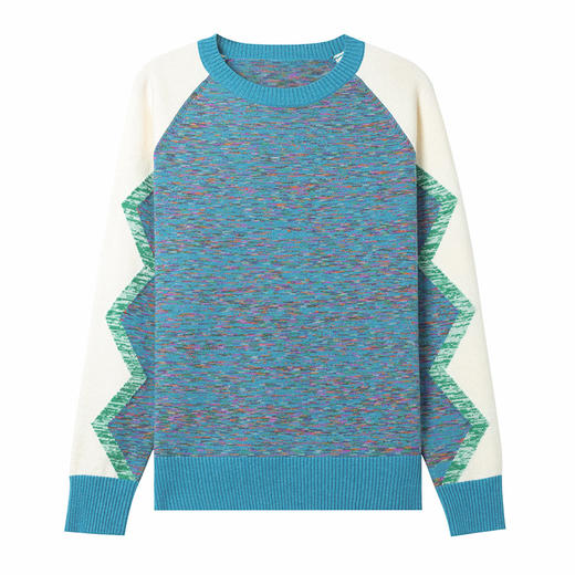 CC-101-96123圆领针织衫女士长袖t恤2025春秋装新款拼色宽松打底上衣 商品图4