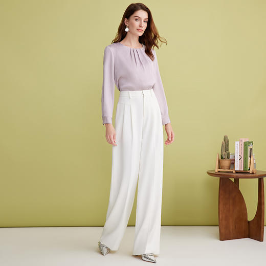 EITIE爱特爱温柔紫色气质钉珠直筒显瘦衬衫上衣2025春季新款A2513515 商品图3