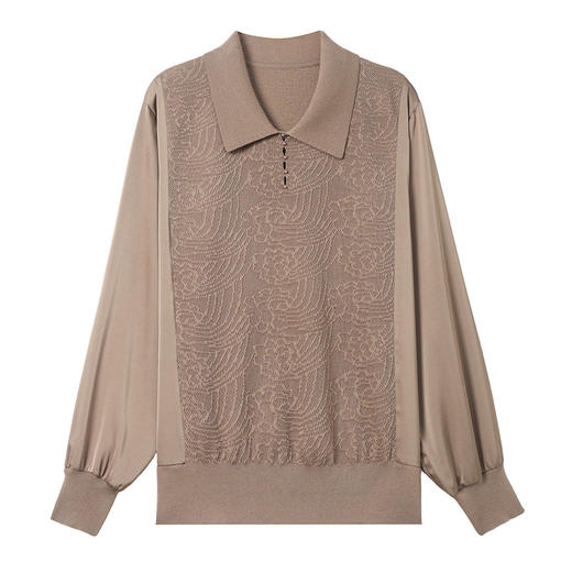 CC-89-523翻领拼接针织小衫女洋气2025新款春季宽松上衣长袖t恤打底衫薄款 商品图4