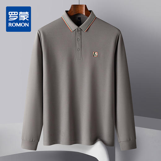 【双面含桑蚕丝】罗蒙春秋男士长袖polo衫绣花t恤百搭舒适男长袖上衣 商品图4