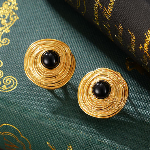 子佩集S925银【晨瑶】耳环纯银【AJ01520】原创2镀金黑玛瑙2501 商品图3