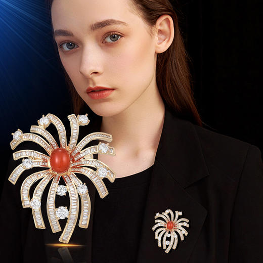 雀说高档精致金色烟花胸针轻奢镶钻锆石百搭大衣胸花别针配饰AL0038 商品图2