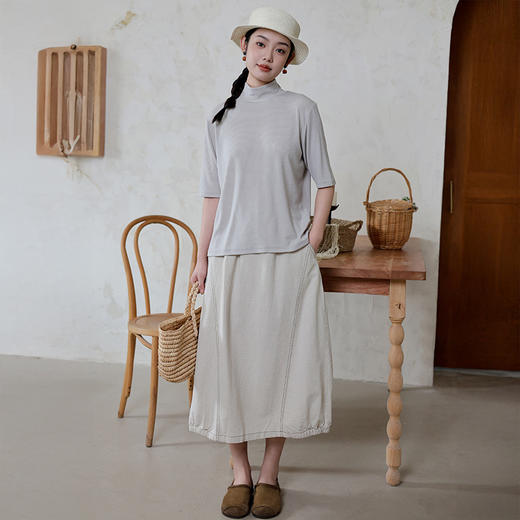 雀说新款半高领半袖打底衫女基础百搭纯色高级感羊毛t恤上衣AL6419 商品图3