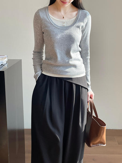 💖【小野日记Yono's Diary春款新款大U领羊毛衫XY-F-2002款】🔥假两件设计上身层次感十足，🌸10%羊毛含量，面料柔软亲肤，💕5个颜色可以选择，👗显瘦又百搭！！！ 商品图2