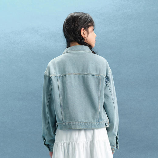 笛莎Deesha青少年女童外套2025春季女童字母翻领牛仔外套 商品图4