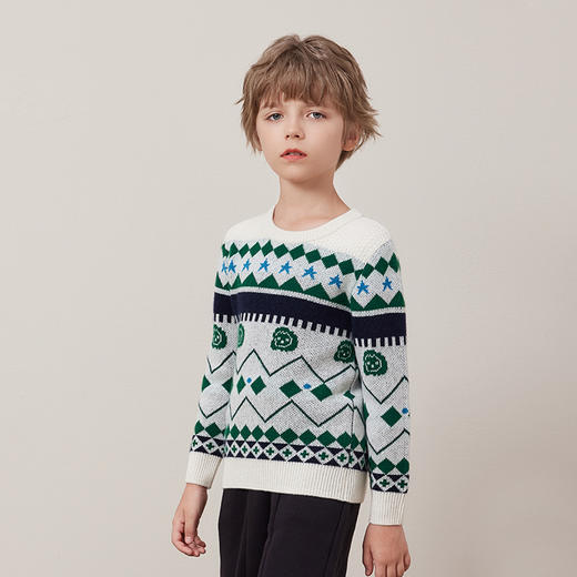 mettekids儿童100%羊绒衫秋冬新款男童加厚提花毛衣针织衫童装 商品图1
