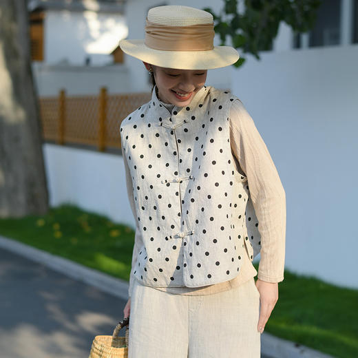 雀说新中式女装早秋新款亚麻马甲女高级感国风复古背心百搭无袖外套AL6366 商品图2