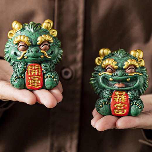 青砂石招财瑞兽麒麟开运暴富一对可爱小摆件创意家居办公室装饰品 商品图2