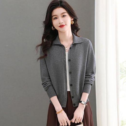 CC-101-08170小个子翻领短款外套女士2025春秋装新款洋气宽松针织开衫外搭上衣 商品图1
