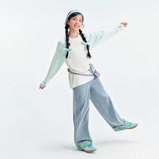 笛莎Deesha青少年女童T恤2025春季女童撞色刺绣长袖T恤 商品图2