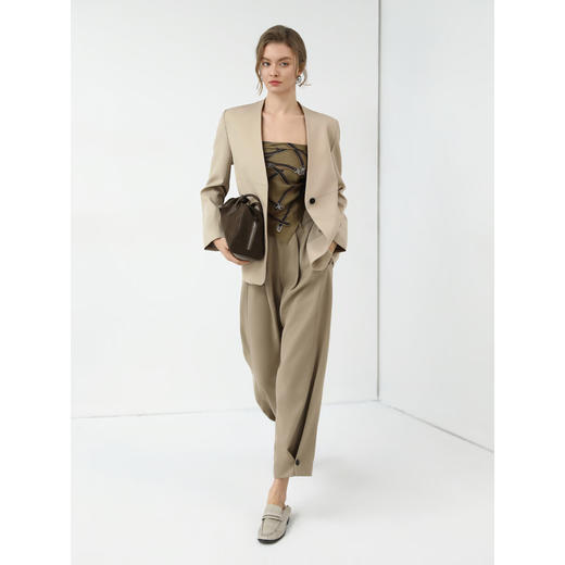 COCOBELLA设计师款一粒扣叠褶哈伦裤商务休闲通勤香蕉裤PA558 商品图1