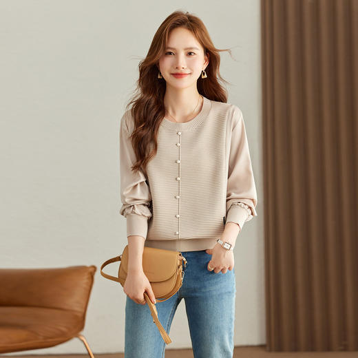 雀说拼接针织衫新款时尚宽松AL9067 商品图0