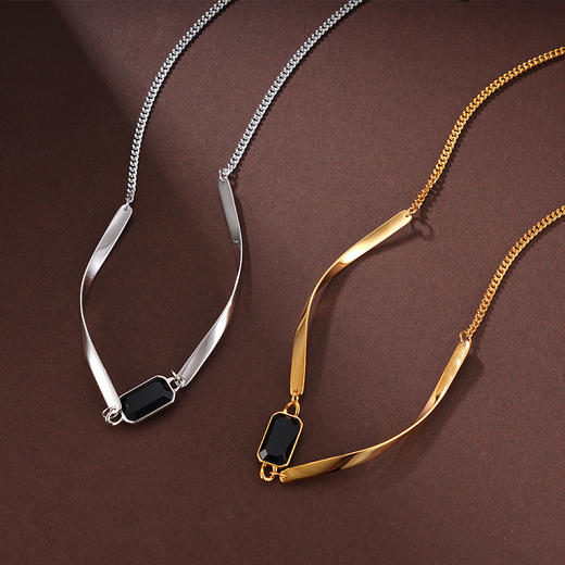 子佩集S925银【相生相伴】项链纯银【AE00079】原创2方块镀金黑玛瑙2501 商品图1