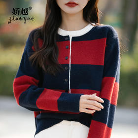 QHJY-JY8188新款条纹半开襟长袖针织衫上衣圆领安迪绒打底毛衣大码女装