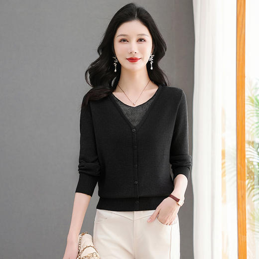 CC-NN-2502春秋季新款拼接假两件设计感针织打底衫时尚气质温柔宽松上衣 商品图2