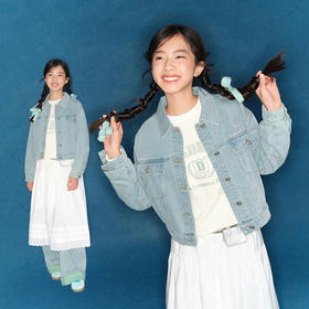 笛莎Deesha青少年女童外套2025春季女童字母翻领牛仔外套