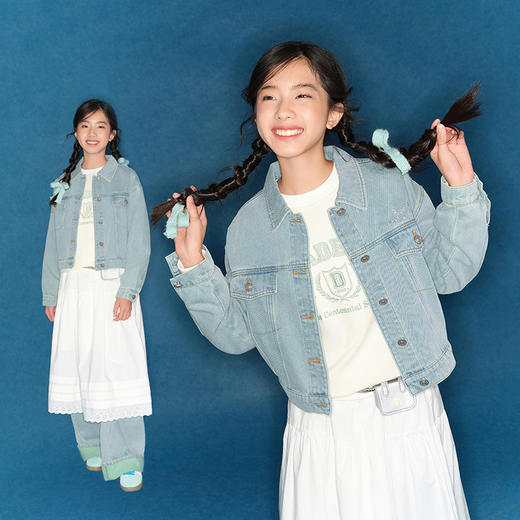 笛莎Deesha青少年女童外套2025春季女童字母翻领牛仔外套 商品图0