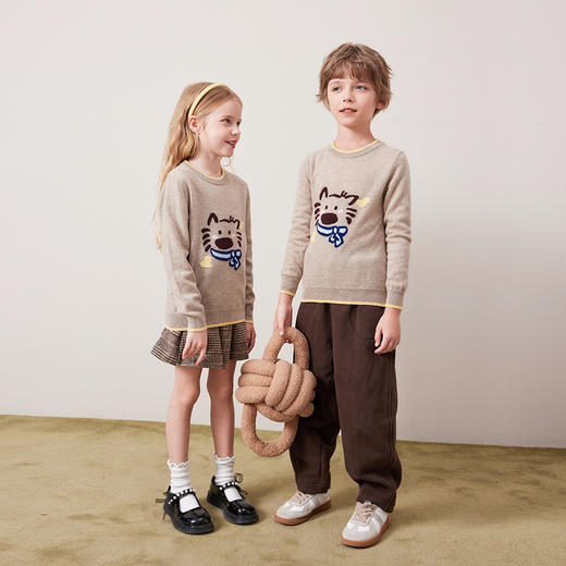 mettekids儿童100%羊绒衫2024秋冬新款女童可爱套头针织男童毛衣 商品图4