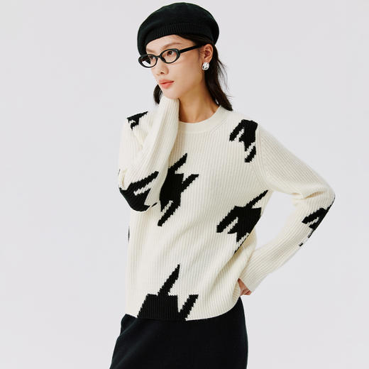 东黎 • 山羊绒女士秋冬千鸟格圆领套衫 4741 商品图6