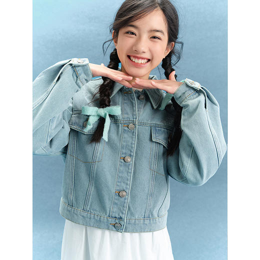 笛莎Deesha青少年女童外套2025春季女童字母翻领牛仔外套 商品图1