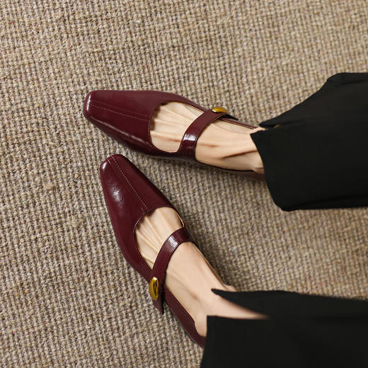 阿么手工女鞋羊皮玛丽珍小皮鞋粗跟2.5CM一字带法式复古浅口单鞋 商品图4