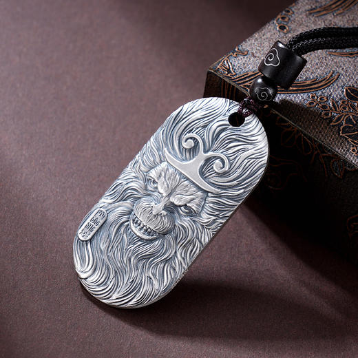 子佩集S999银【大圣出世】套链纯银【CD0682】仿古黑神话悟空项链方牌2501 商品图0