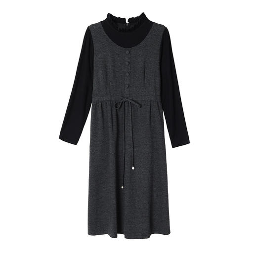 雀说假两件连衣裙女新款时尚洋气立领拼接胖MM宽松系带中长裙AL5821 商品图4