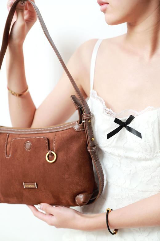 复古质感+时髦随性。头层牛皮棕色调首尔风氛围感腋下包包C011468 商品图10