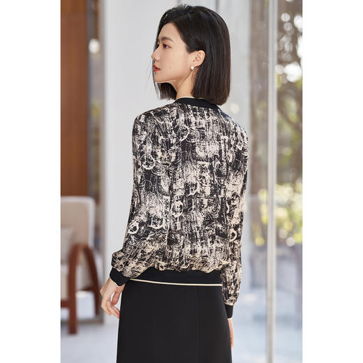 剩S/M/L 米思阳2026春季新款设计感印花短外套双拉链立领休闲通勤上衣5476 商品图6