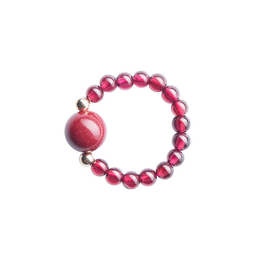 丁摩 天然朱砂戒指女款天然石榴石转运珠貔貅食指戒指女四叶草小众设计尾戒高级感5ZF-11229 商品图4