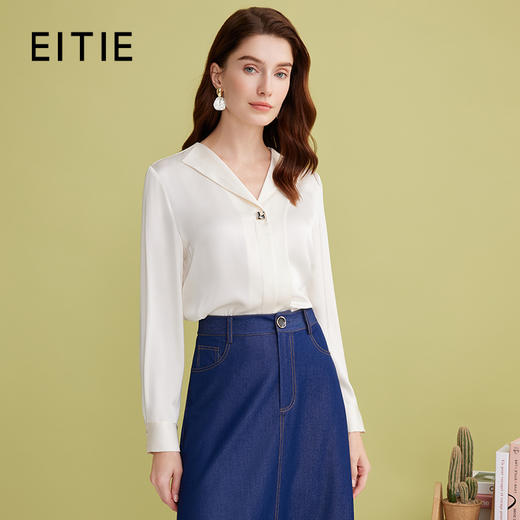 EITIE爱特爱气质V领垂坠舒适通勤直筒显瘦白衬衫上衣2025春季新款A2513509 商品图0