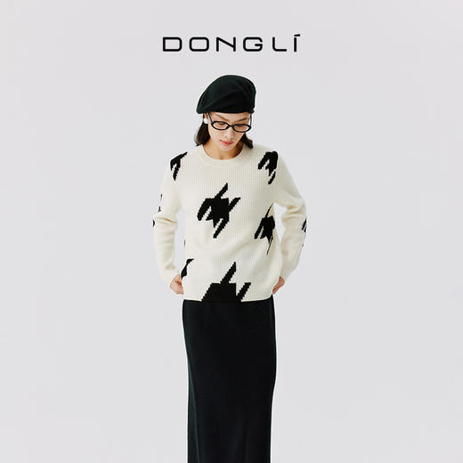 东黎 • 山羊绒女士秋冬千鸟格圆领套衫 4741 商品图2