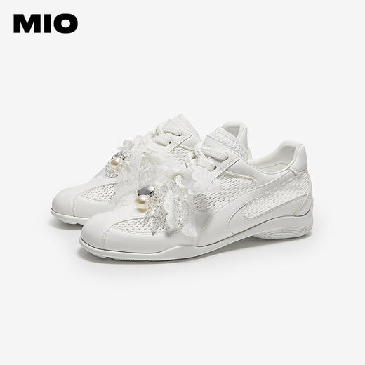 MIO米奥纯色圆头蕾丝系带德训鞋时尚轻便休闲女单鞋M251566963 商品图2