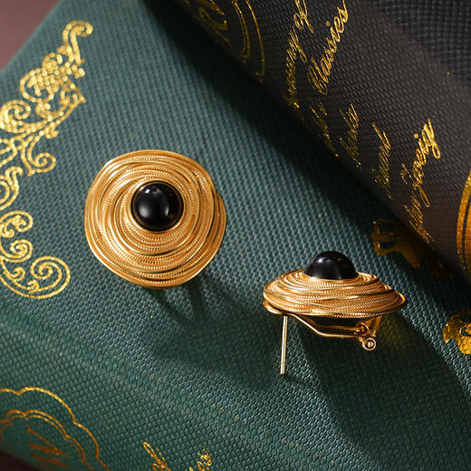 子佩集S925银【晨瑶】耳环纯银【AJ01520】原创2镀金黑玛瑙2501 商品图2